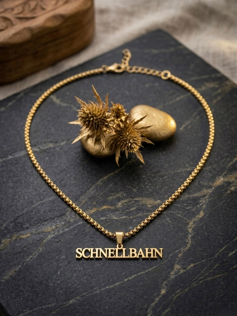 Edelstahl Halskette „Bahn-Edition“ – Goldgelb – Produktbild 3