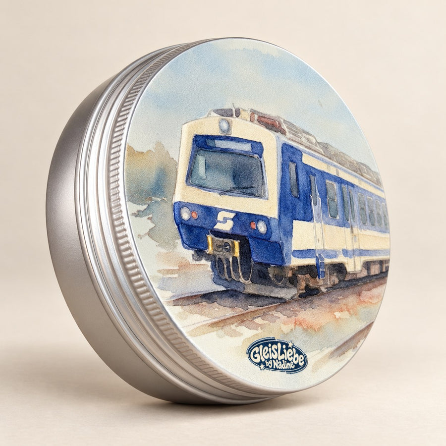 Runde Alu-Dose mit Aquarell-Relief-Druck